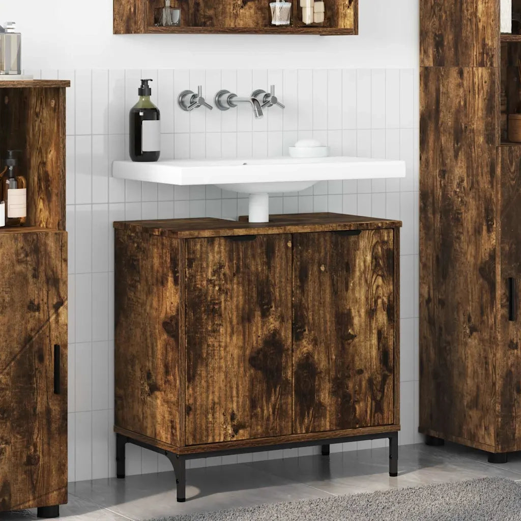 Mobile Lavabo | Armadio per Lavabo da Bagno Rovere fum¨¦ 60,5 x 33,5 x 61 cm