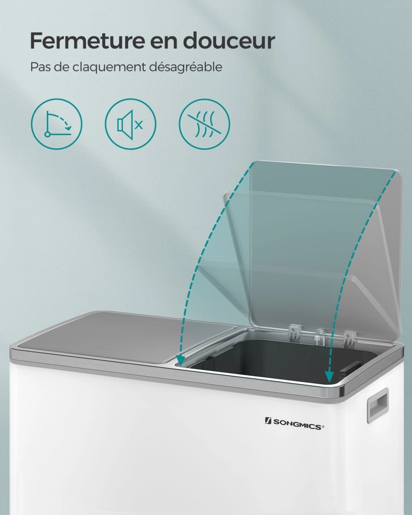 Pattumiera a 2 pedali con doppio scomparto 2 x 30 litri acciaio inox anti-impronta secchio interno in plastica con manico 12_0007159