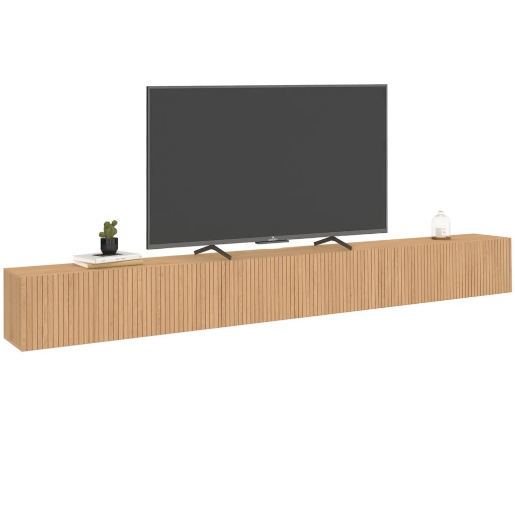 IDMarket - Mobile TV sospeso JULIETTE 270 cm con 3 doghe in legno color rovere