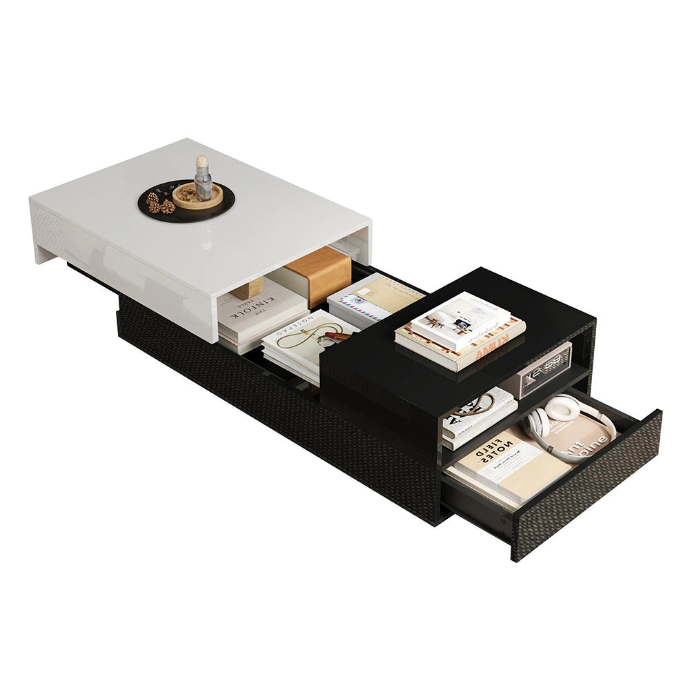 Tavolino-Xylo-100x50x38cm, cassetto, piano estraibile, bianco+nero