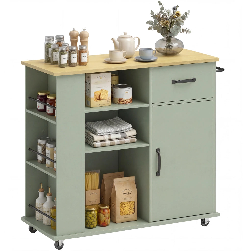 Armadietto Cucina con Cassetto e Ripiano Regolabile ¨C zephmum ¨C Verde Chiaro