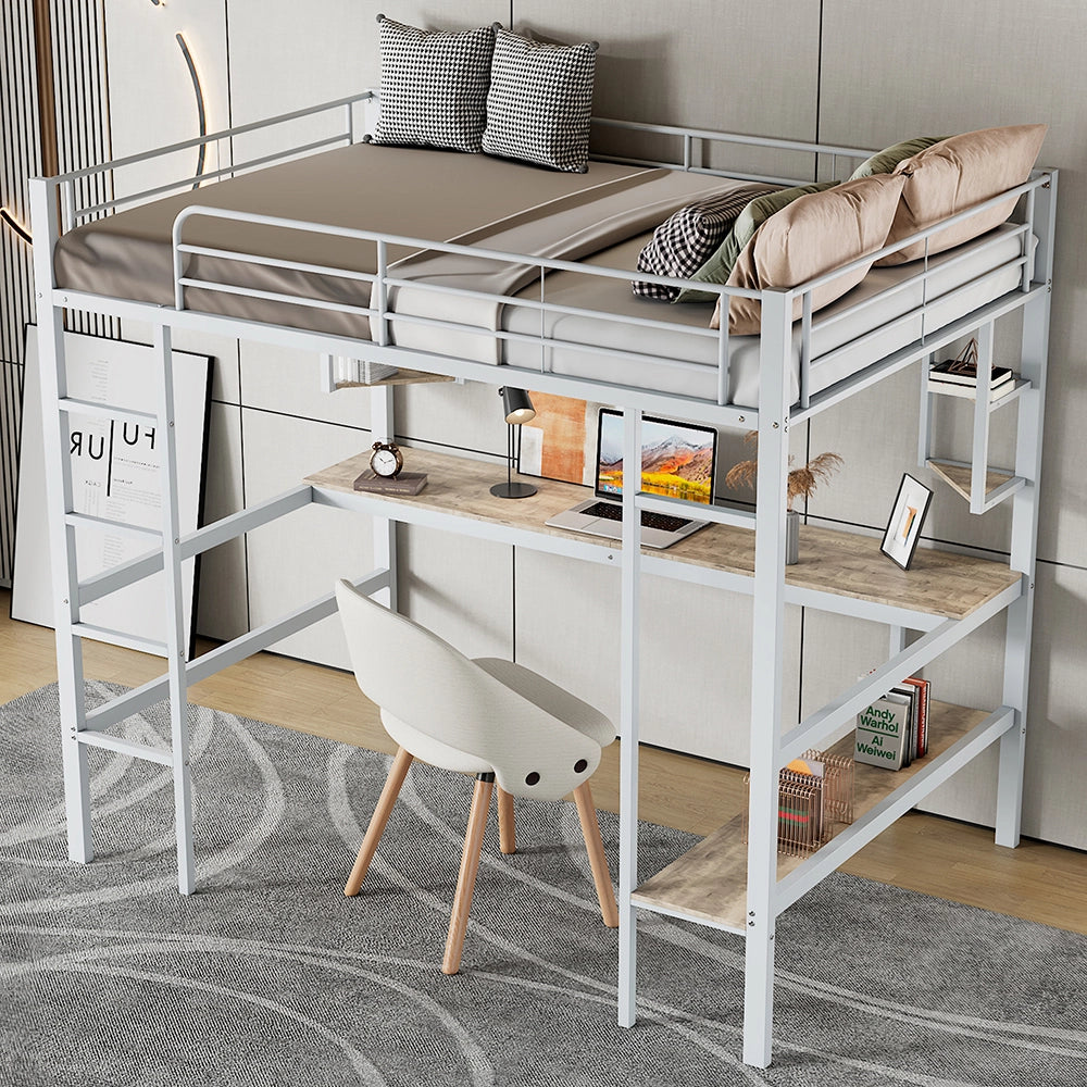Letto singolo per bambini con scrivania - Xylo - 90x200cm - Bianco - Quattro ripiani e grande libreria