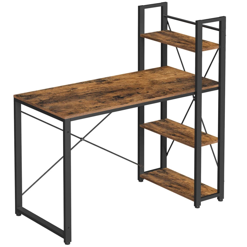 Scrivania per computer lunga 120 cm con ripiani a sinistra o a destra stabile facile da montare per l'ufficio domestico stile industriale marrone 12_0004655