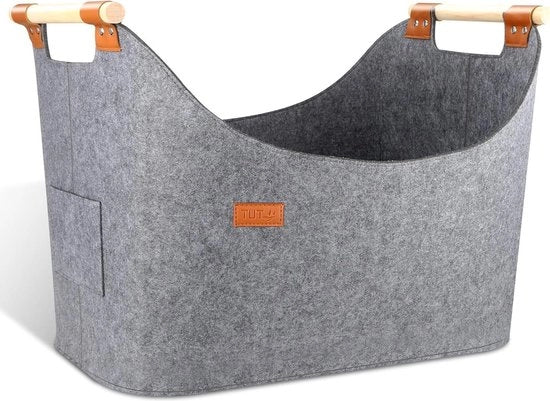 Mangiafuoco in Legno XXL - Porta Brandelli Opportuna - Borsa in Velluto per Giocattoli e Abbigliamento - 50 x 40 x 30 cm