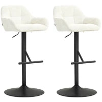 Set di 2 sgabelli da bar sedie da bar altezza regolabile tessuto effetto lino e base in acciaio 52,5 x 53 x 86,5-108 cm crema
