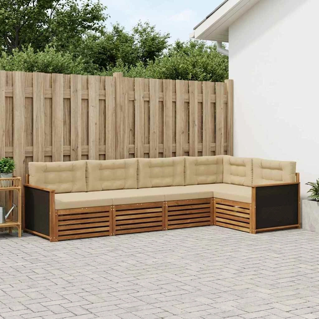 Set di divani da esterno 5 pz Naturale e Beige Poliestere 3383346