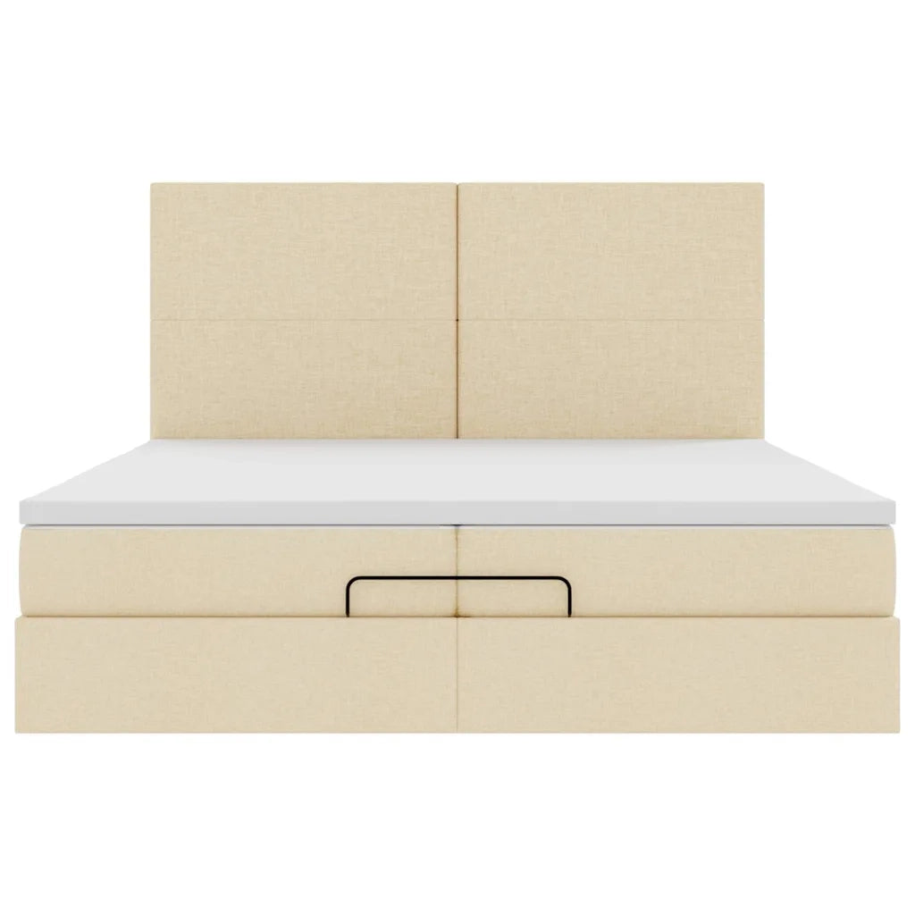 Struttura Letto Pouf con Materassi Crema 200x200 cm in Tessuto 3313104