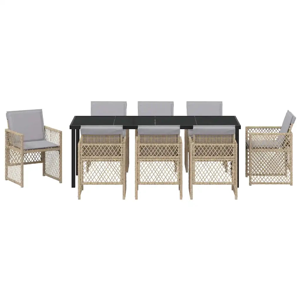 Set da Pranzo per Giardino 9 pcs Beige polyrattan 3380644