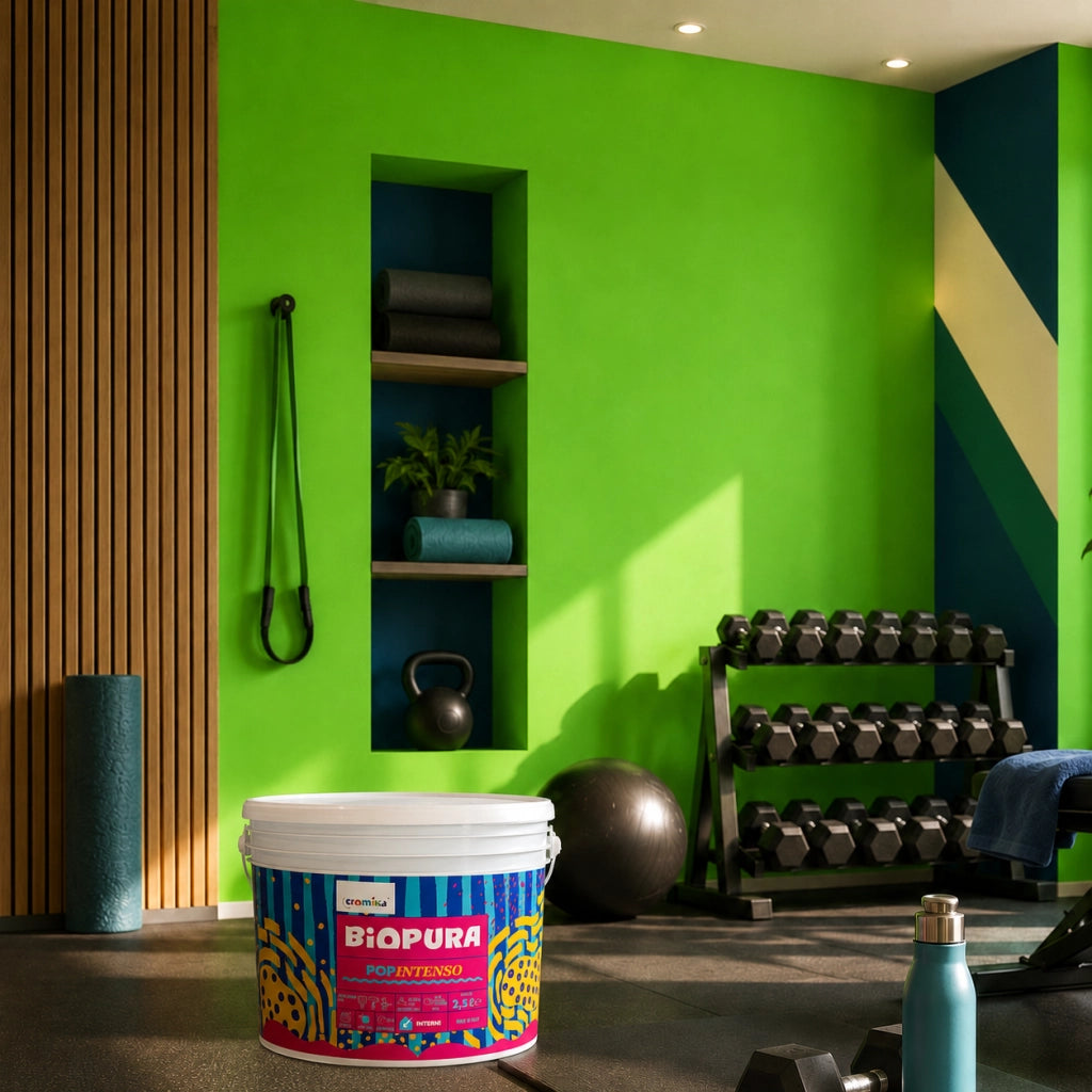 Popintenso palestra e decori interni pittura murale lavabile e coprente cromika *** formato 2.5 lt, colore- verde fla...