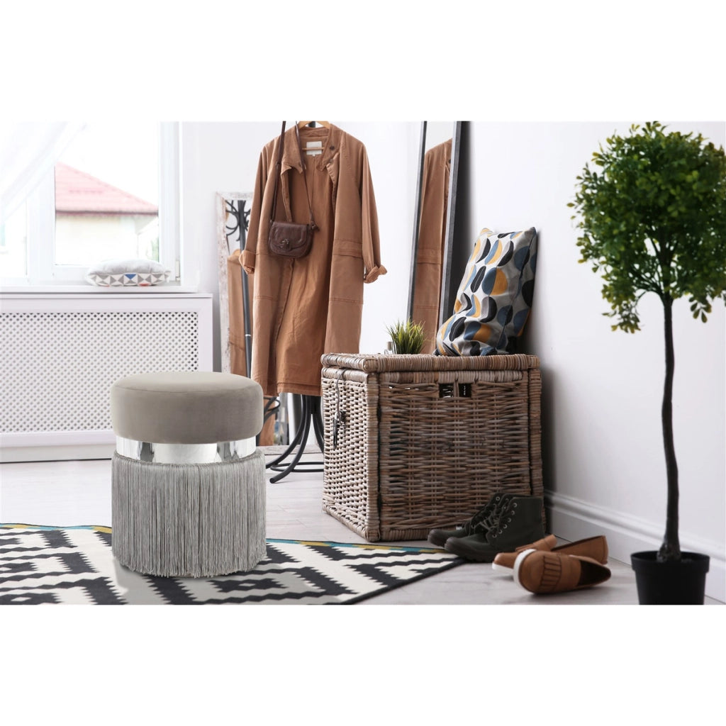 Pouf Rebecca 925 Grigio e Argento con Frange
