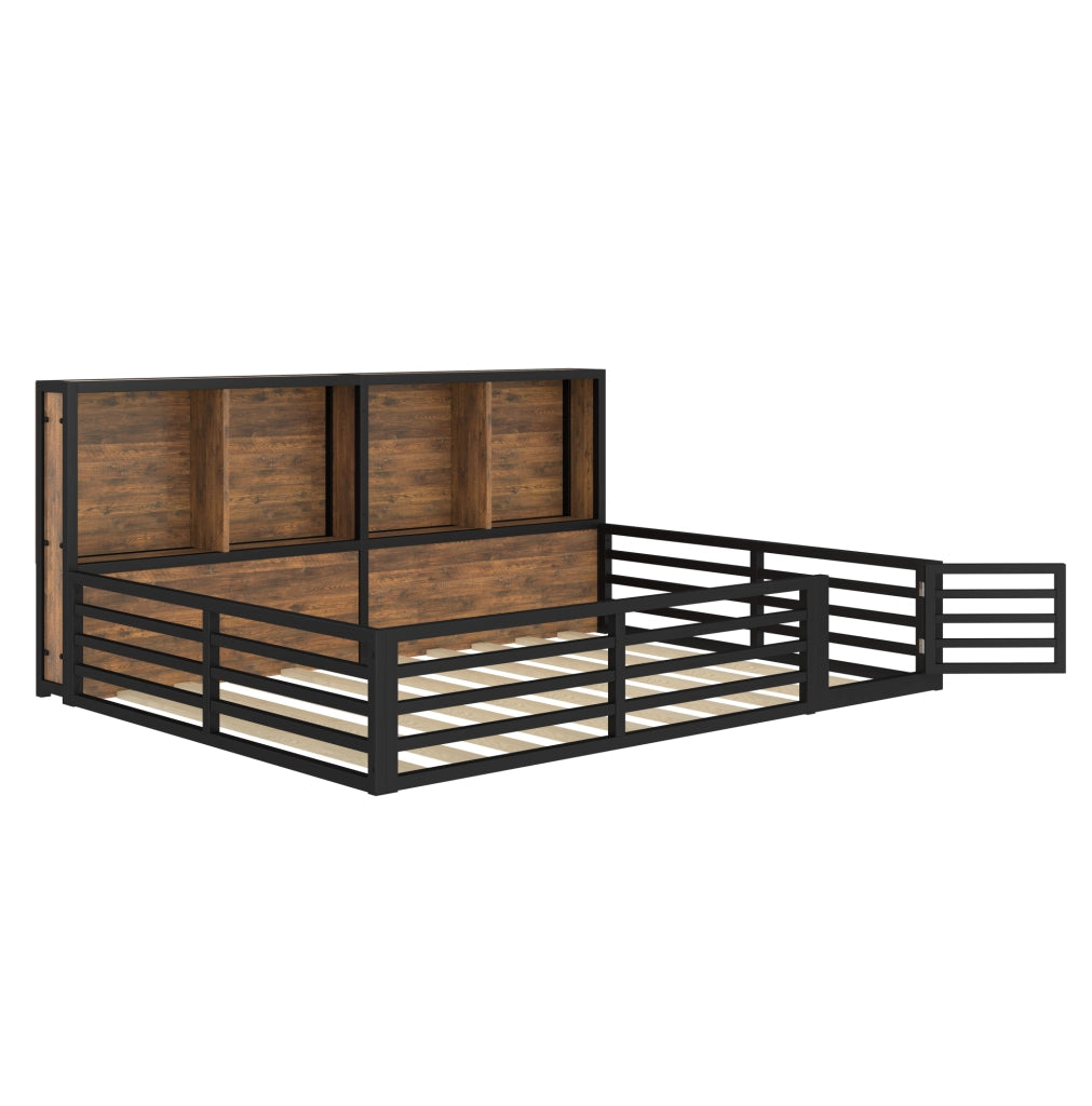 Letto piattaforma 140x200 cm con sponde, vani laterali e LED integrati
