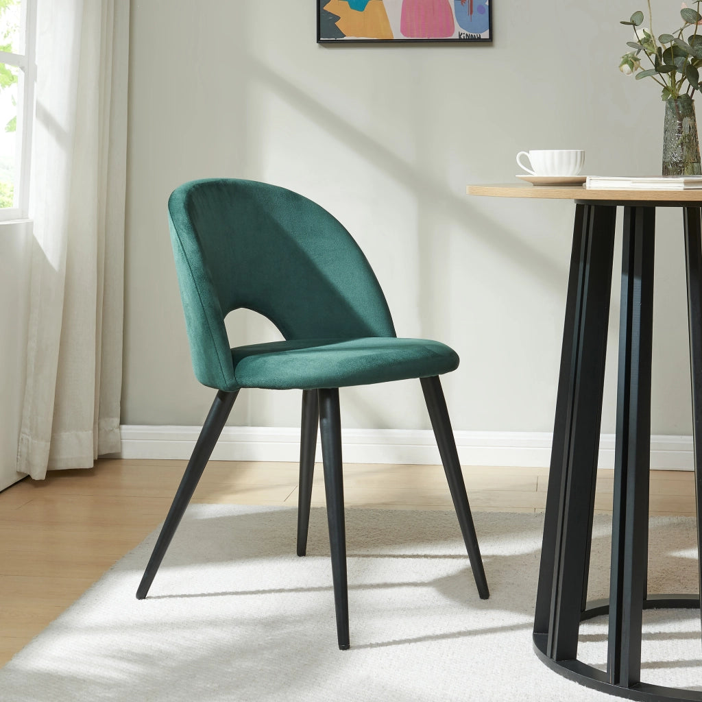 Set Karijoki di 2 Sedie Imbottite da Sala Pranzo Effetto Velluto - Verde Scuro / Nero [en.casa]