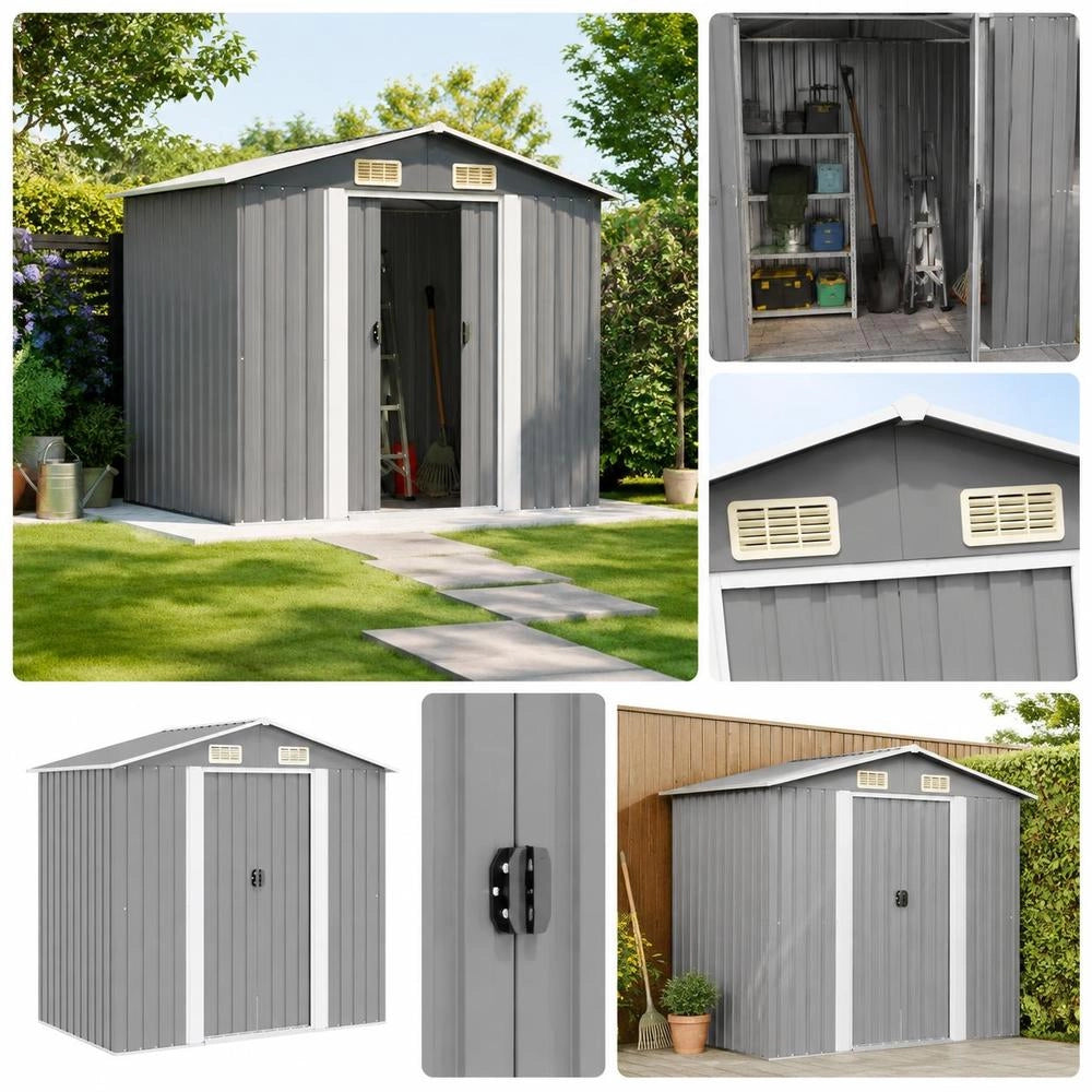 Garden Shed, Grey Metal, 204 X 132 X 186 Cm