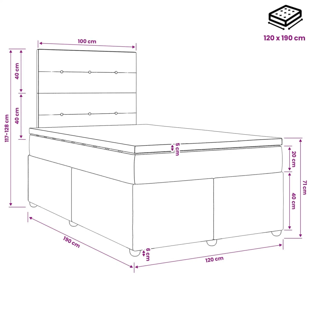 Letto box spring con materasso Tortora 120 x 190 cm Tessuto 3453841