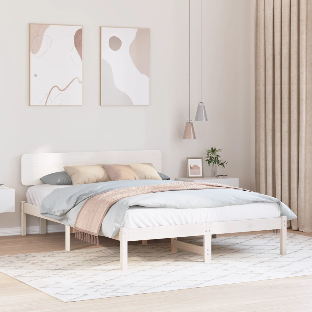 Struttura Letto con Testiera Bianca 200x200 cm Legno Massello di Pino