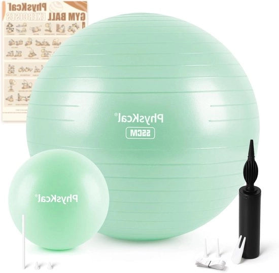 Palla di ginnastica antipolvere da 55 cm in turquesa, 23 cm di diametro - Palla di seduta antiscivolo per uso domestico, palestra e ufficio (S 48-55 cm)