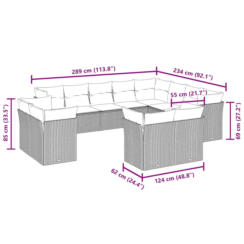 Set Divani da Giardino 12 pz con Cuscini Marrone in Polyrattancod mxl 116384