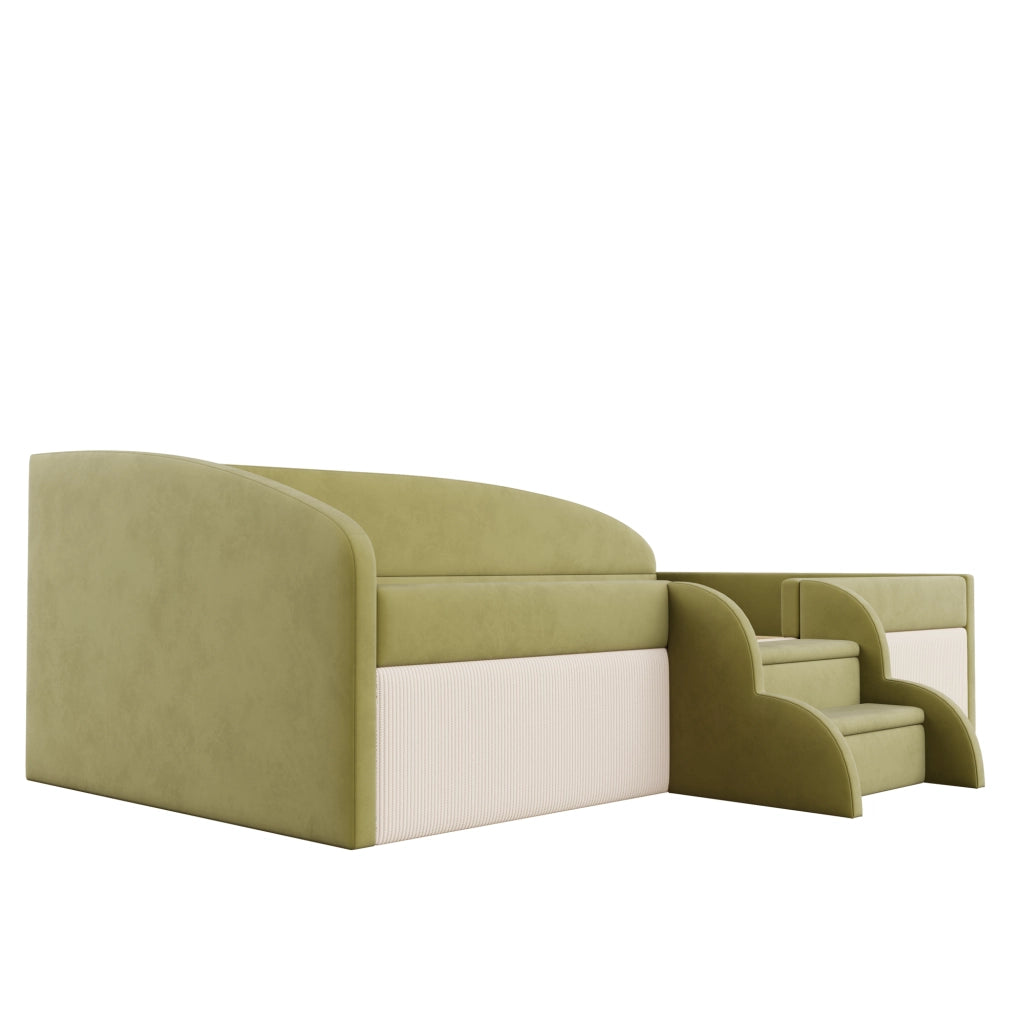 Letto per bambini 90 × 190 cm con sponde di sicurezza e gradini antiscivolo, senza materasso, in velluto, verde