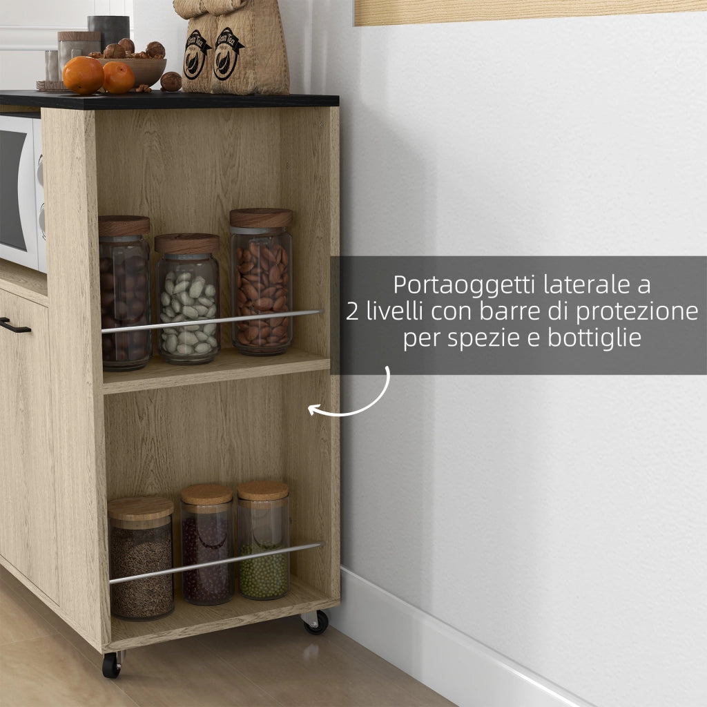 EasyComfort Carrello da Cucina in Truciolato con Ripiano Aperto, Armadietto a 2 Ante e Scaffale Laterale, 75x40x80.5 cm