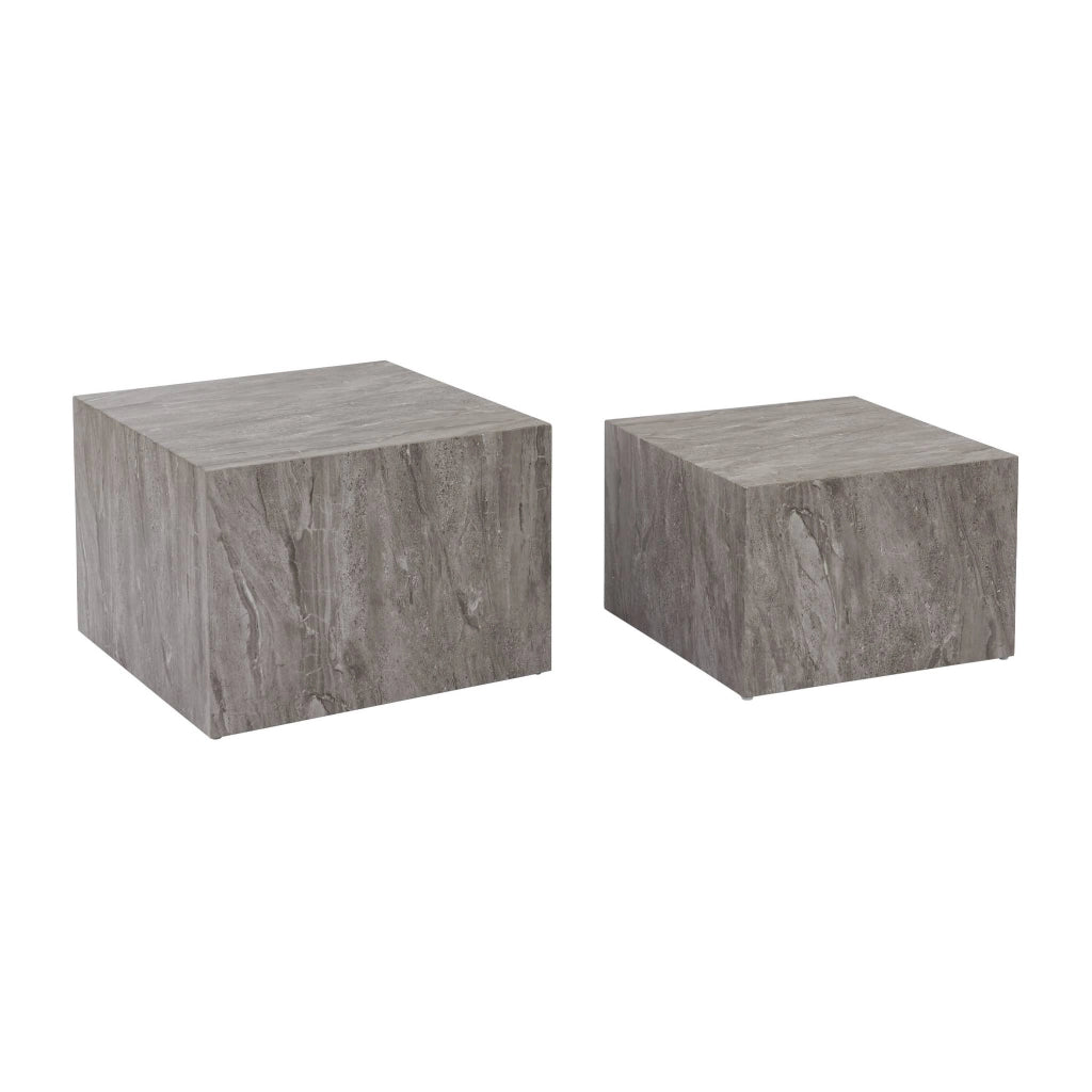 Set di 2 tavolini quadrati con effetto marmo, grigio