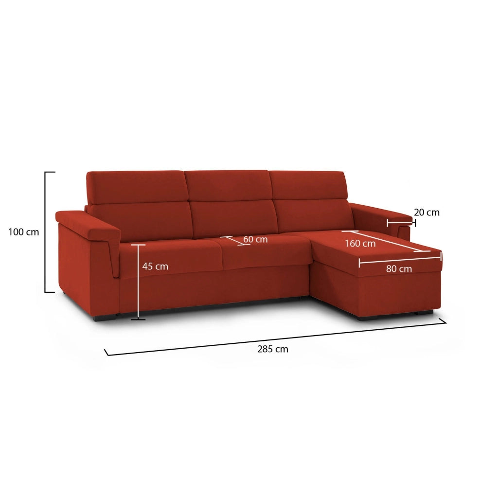 Cintano, Divano Fisso con Penisola Sfoderabile Made in Italy, 285x160 cm Arancione