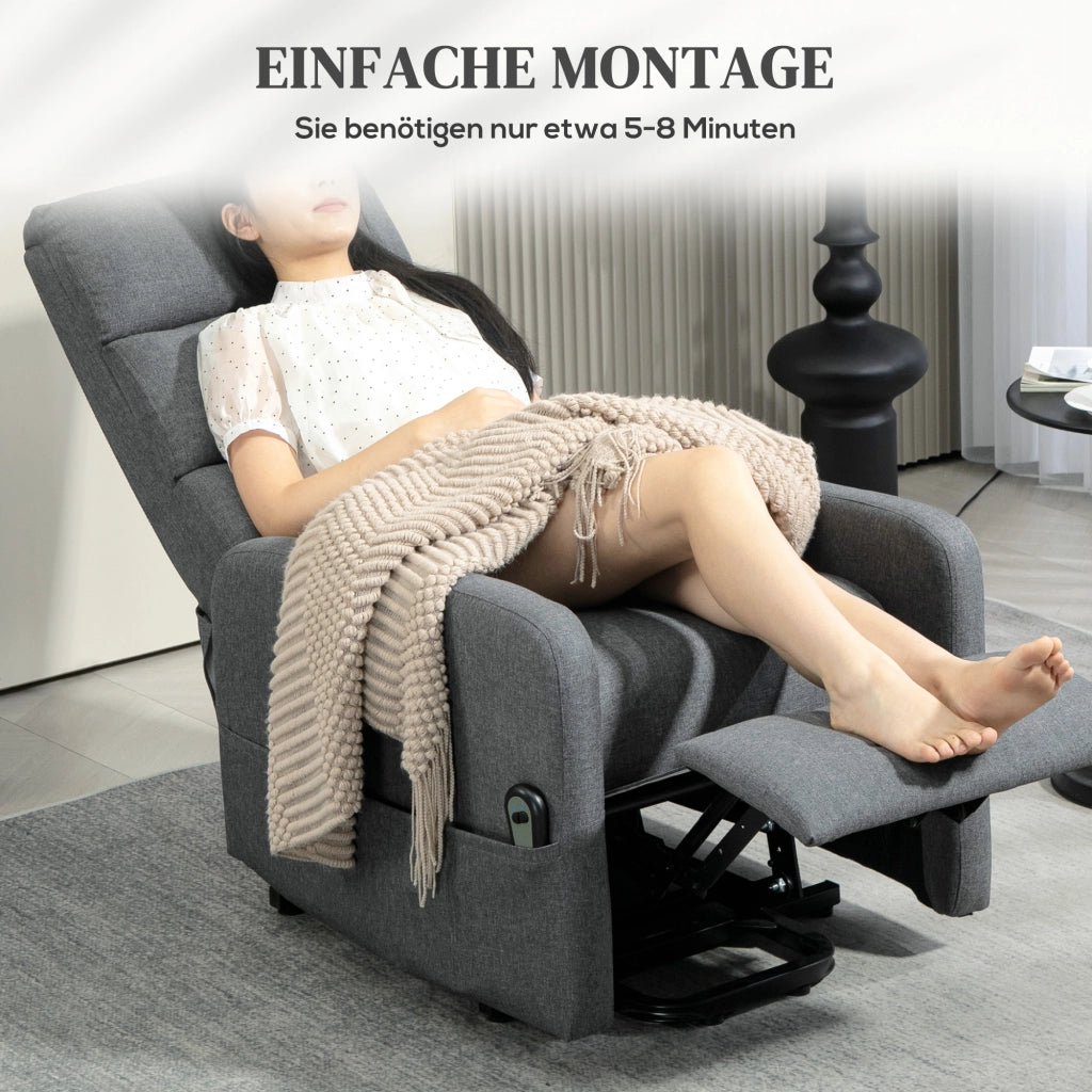 Poltrona Relax Elettrica con Alzapersona ¨C zephmum ¨C Grigio, Tessuto, Telecomando