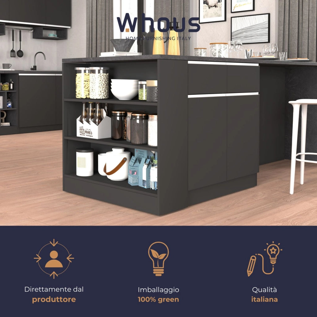 WHOUS Mobile a scaffale Sole con 3 ripiani antracite opaco e report 90x90x25 cm