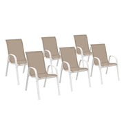 IDMarket - Set di 6 sedie da giardino impilabili LYMA in metallo e textilene, bianco e beige