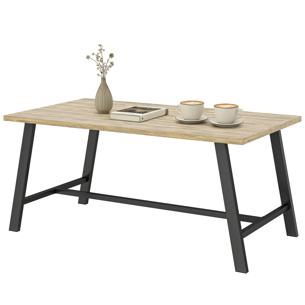 Tavolino da esterno rettangolare in metallo con piano effetto legno ¨C Zephmum ¨C 100x55 cm, marrone