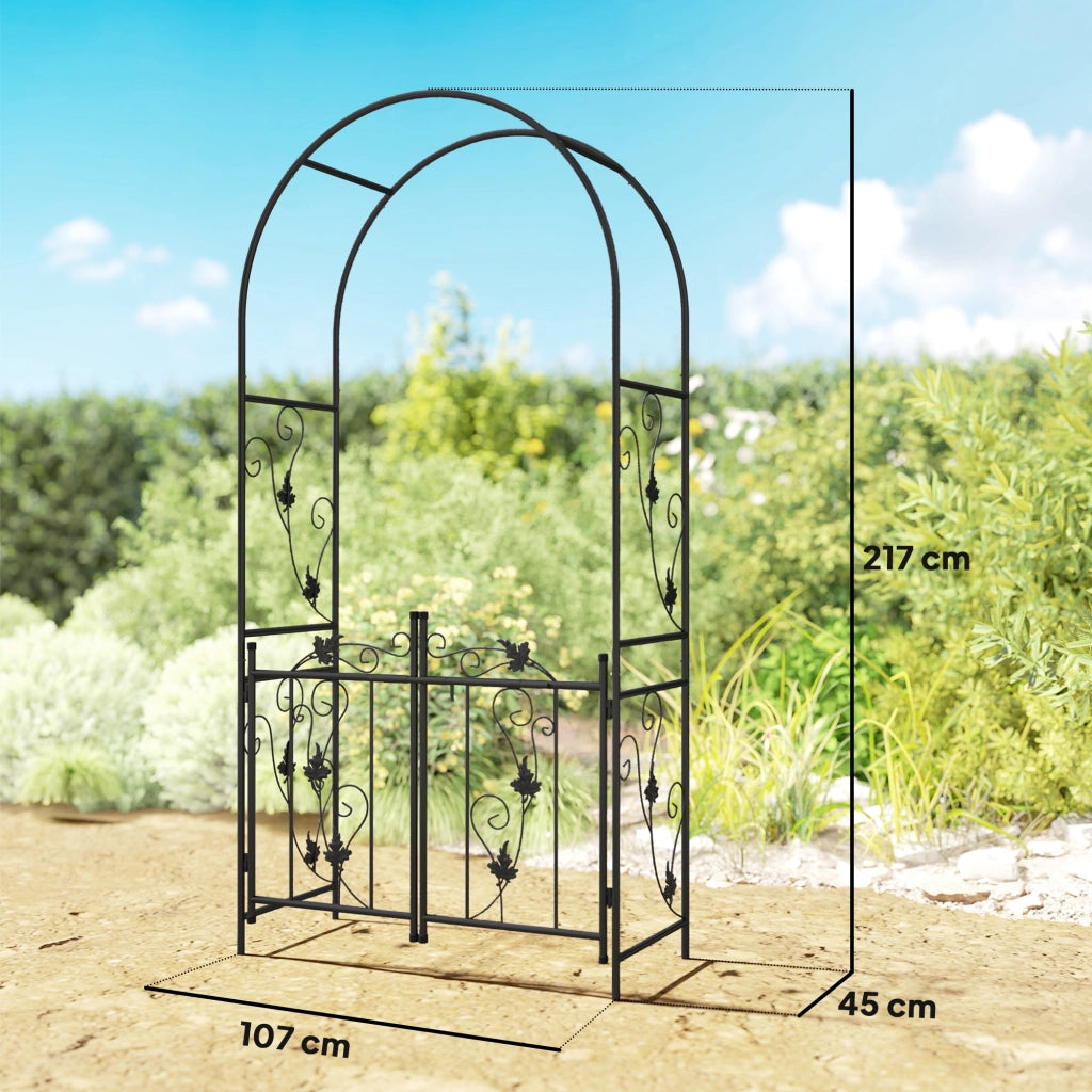 Arco da Giardino con Cancello e Traliccio ¨C Zephmum ¨C Metallo, Nero, 2.2x1 m