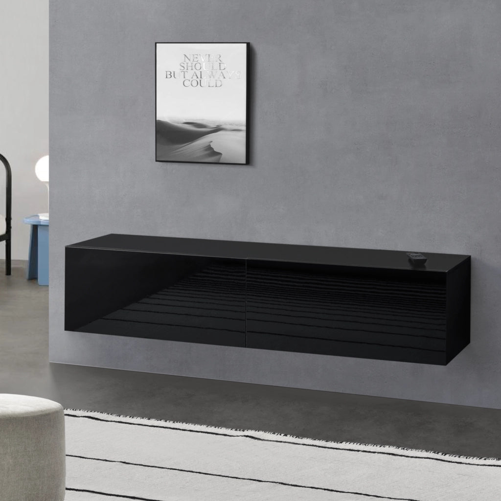 Mobile Pensile Porta TV Evaton da Parete 140 x 33 x 30 cm - Nero Lucido [en.casa]
