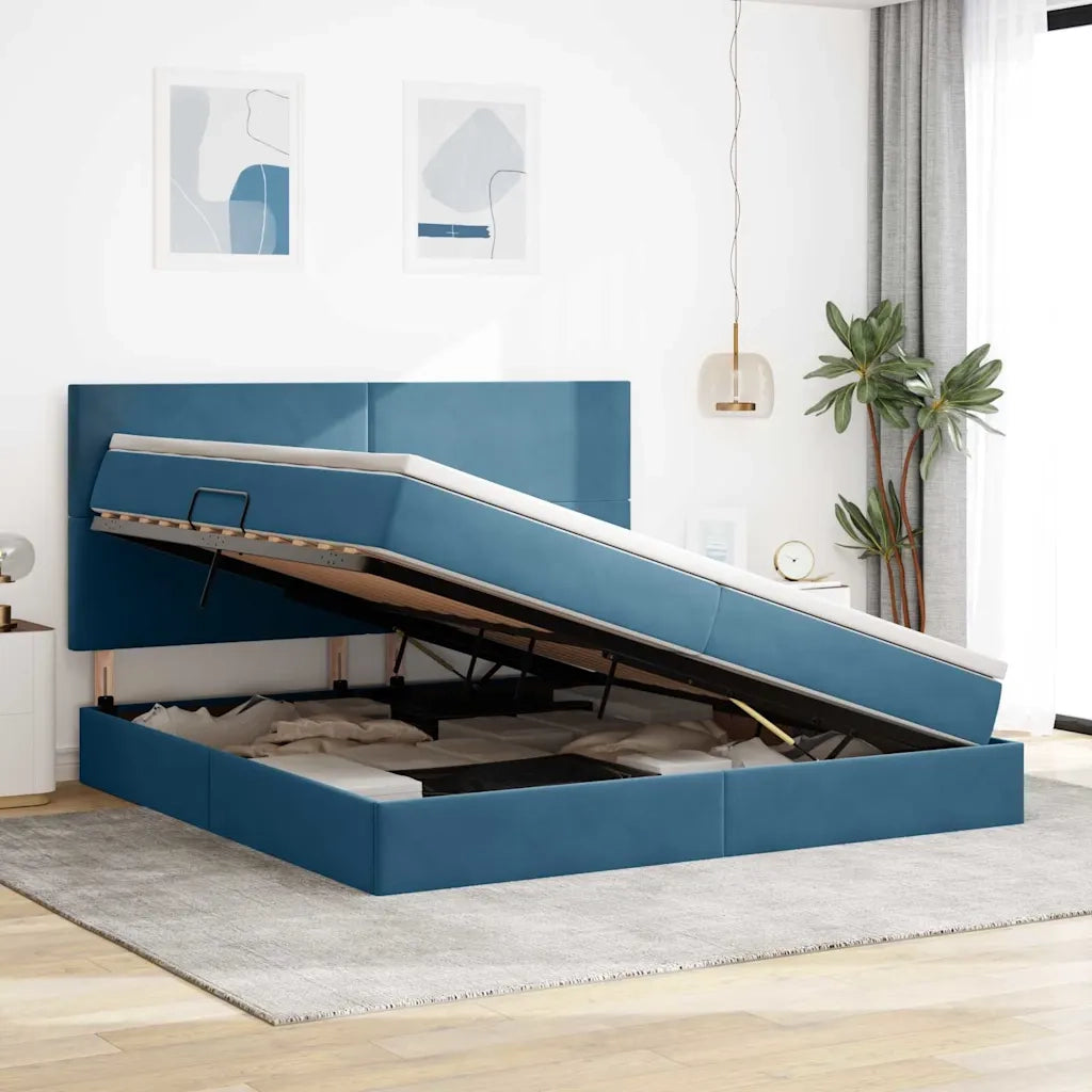 Letto con contenitore e materasso Blu Scuro 200 x 200 cm
