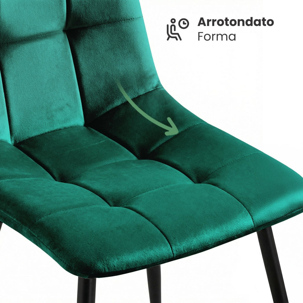 Set di 6 Sedie in velluto trapuntate NERO Verde Bottiglia gambe nere