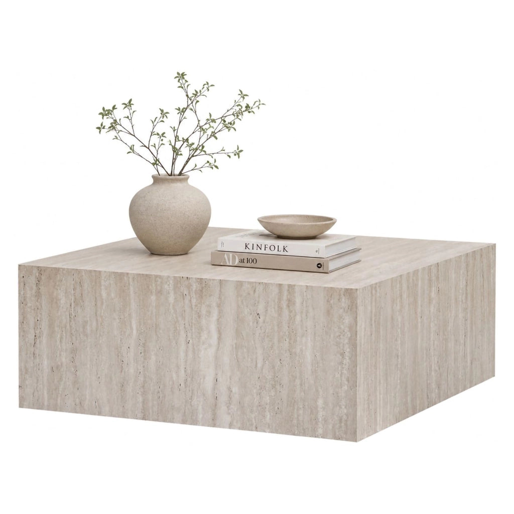 Nofaraka, Tavolino da Salotto Forma Rettangolare, 90x90x35h cm Bianco Marmo