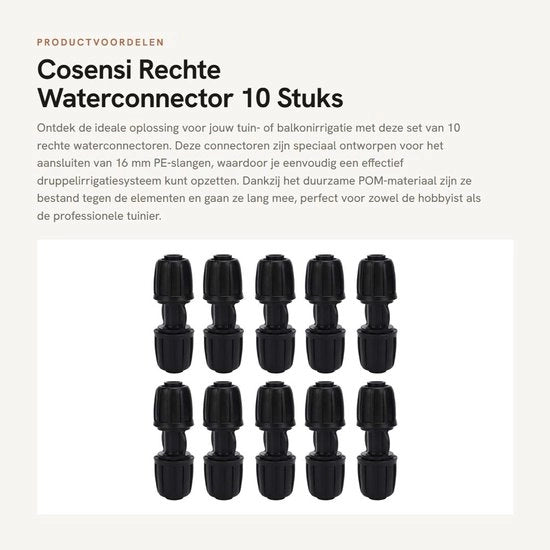 Connettori per irrigazione a goccia per giardino - 10 pezzi - Connettori a destra - Fitting per tubi PE 16 mm - Compatti e leggeri - Materiale duraturo - Connettori per giardino