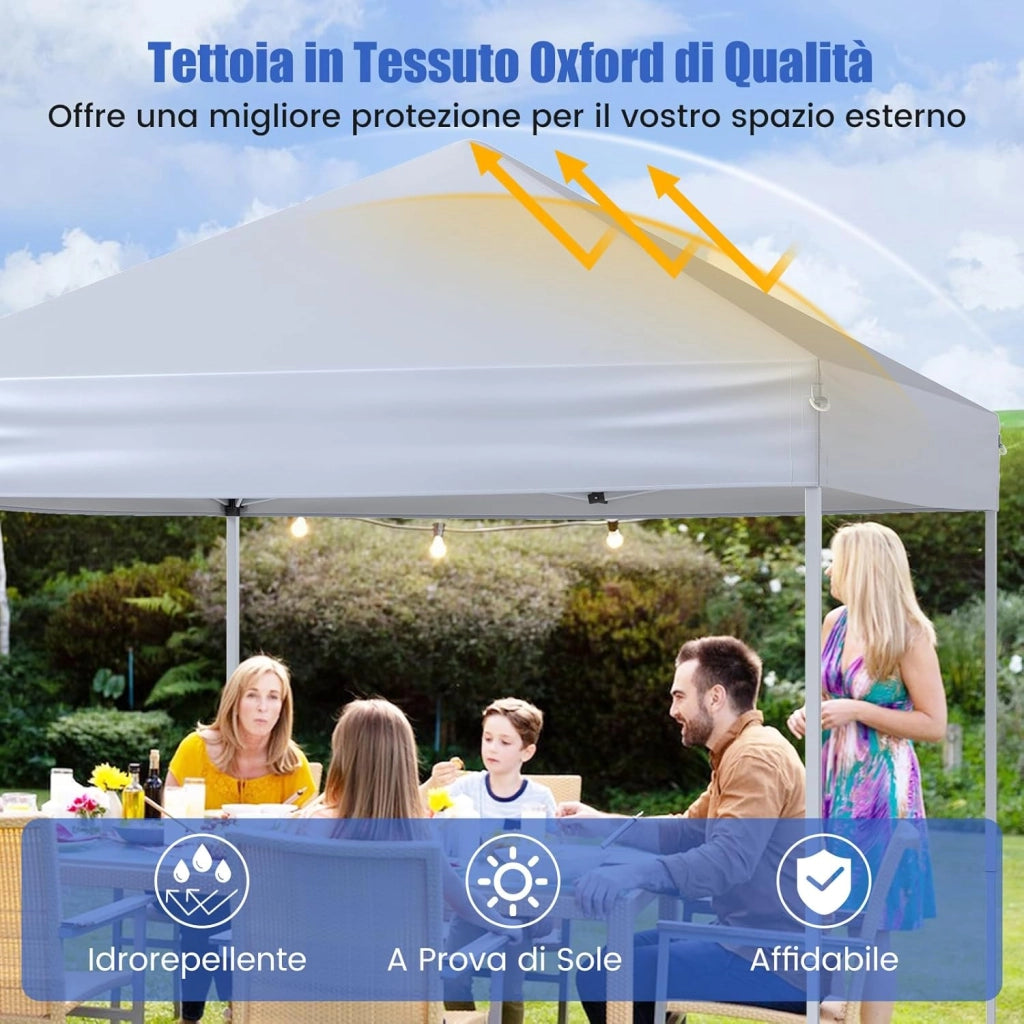 Gazebo Pop-up da Esterno 201 x 201 cm, Gazebo Regolabile in Altezza con Borsa da Trasporto, 8 Picchetti e 4 Corde Antivento, Tenda Pieghevole Portatile per Giardino (Bianco)