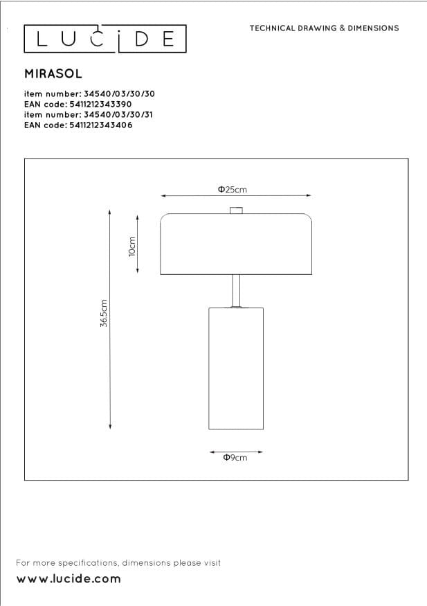 Lampada da tavolo Lucide Mirasol marmo ottone G9 30cm