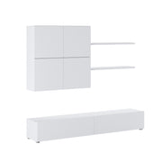 Parete Attrezzata Soggiorno Moderna Con Base TV Due Ante Pensile Quattro Ante E Due Mensole In Melaminico Facile Da Pulire Design Contemporaneo 200 X 194 X 40 Cm Bianco Effetto Legno