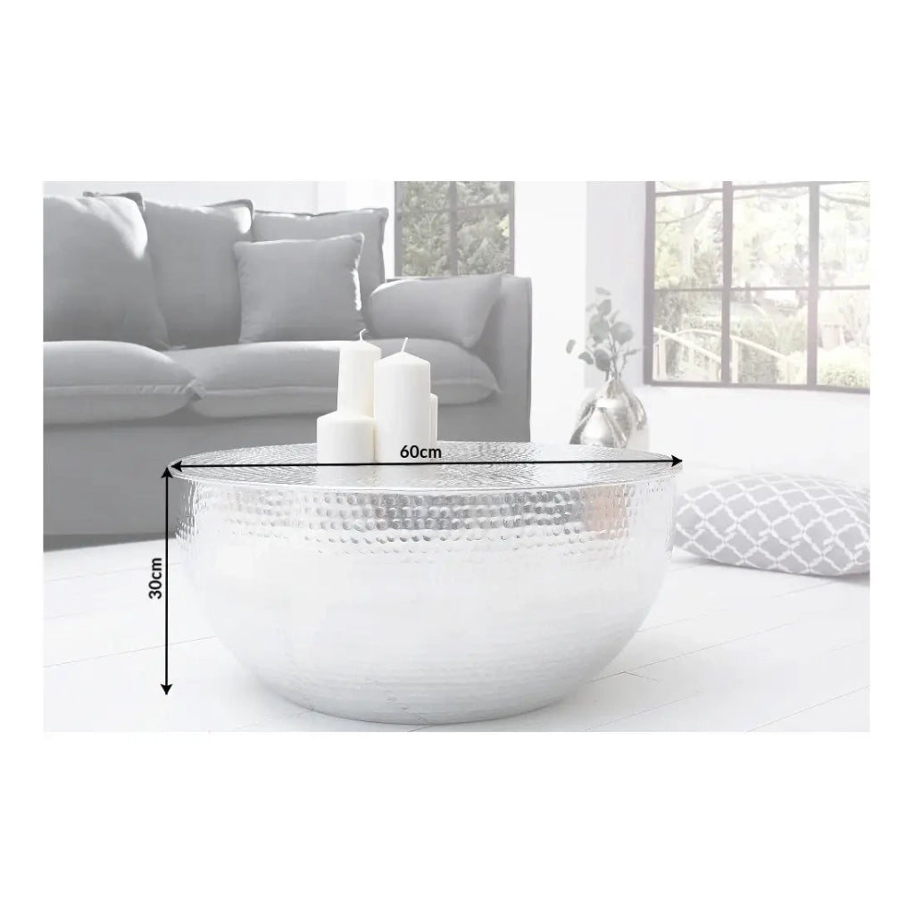 Tavolino TRIANE 60 cm in alluminio argento martellato – Tavolino rotondo di design