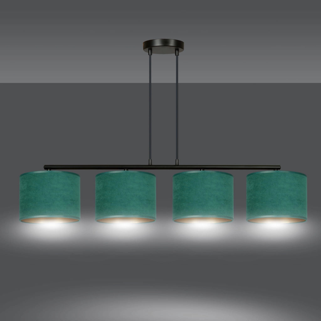 Lampadario Emibig Hilde 4 luci E27 verde oro nero tessuto