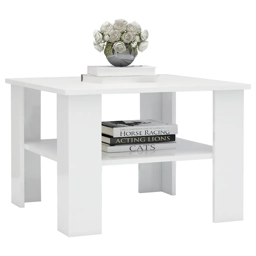 Tavolino da Salotto Bianco Lucido 60x60x42 cm Legno Multistrato 800213