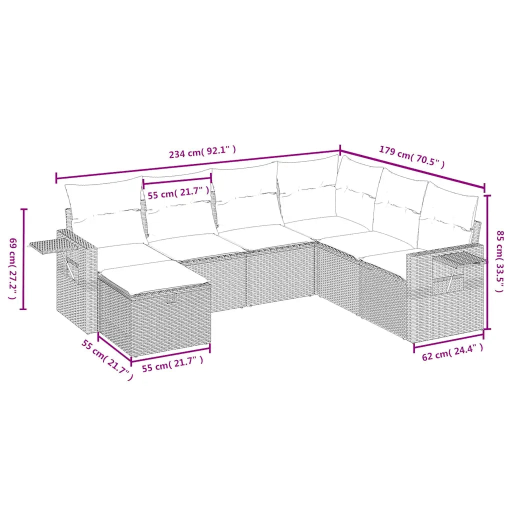 Set Divani da Giardino 7 pz con Cuscini Beige in Polyrattan 3263834