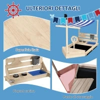 Sabbiera per Bambini 3-7 Anni con Tettuccio e Set da Cucina, in Legno di Abete, 180x103x144.5 cm