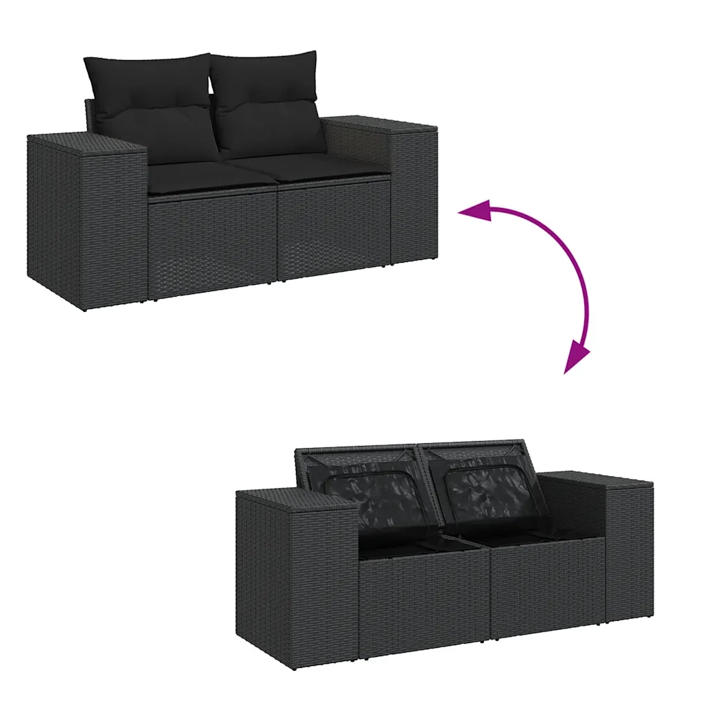 Set Divano da Giardino 6 pz con Cuscini Nero in Polyrattan 3325863