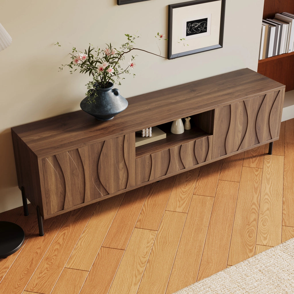 Mobile TV con 3 Ante e 1 Vano; Passacavi; Stile Moderno; Soggiorno; in MDF; Naturale; 160??35??46 cm