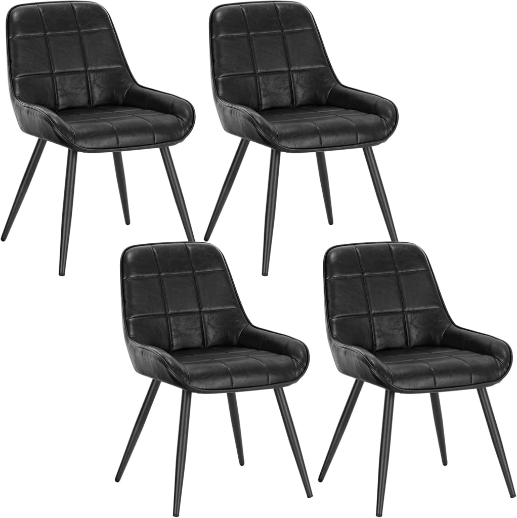 Set di 4 Sedie da Pranzo con Schienale Curvo, Sedie Ergonomiche in similpelle e Metallo, Poltroncina imbottita per Salotto, Ufficio, Camera da Letto, Nero BH332sz-4