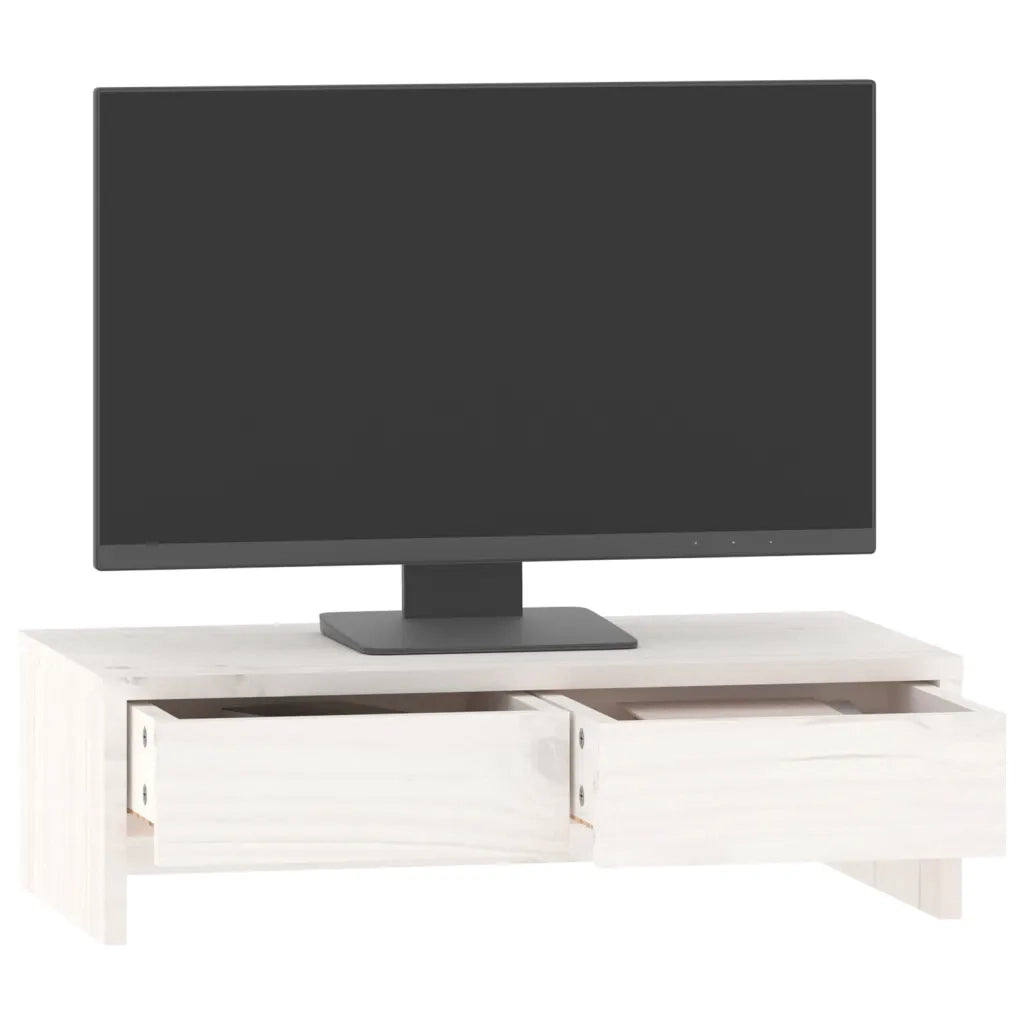 Supporto per Monitor Bianco 50x27x15 cm Legno Massello di Pino 813955