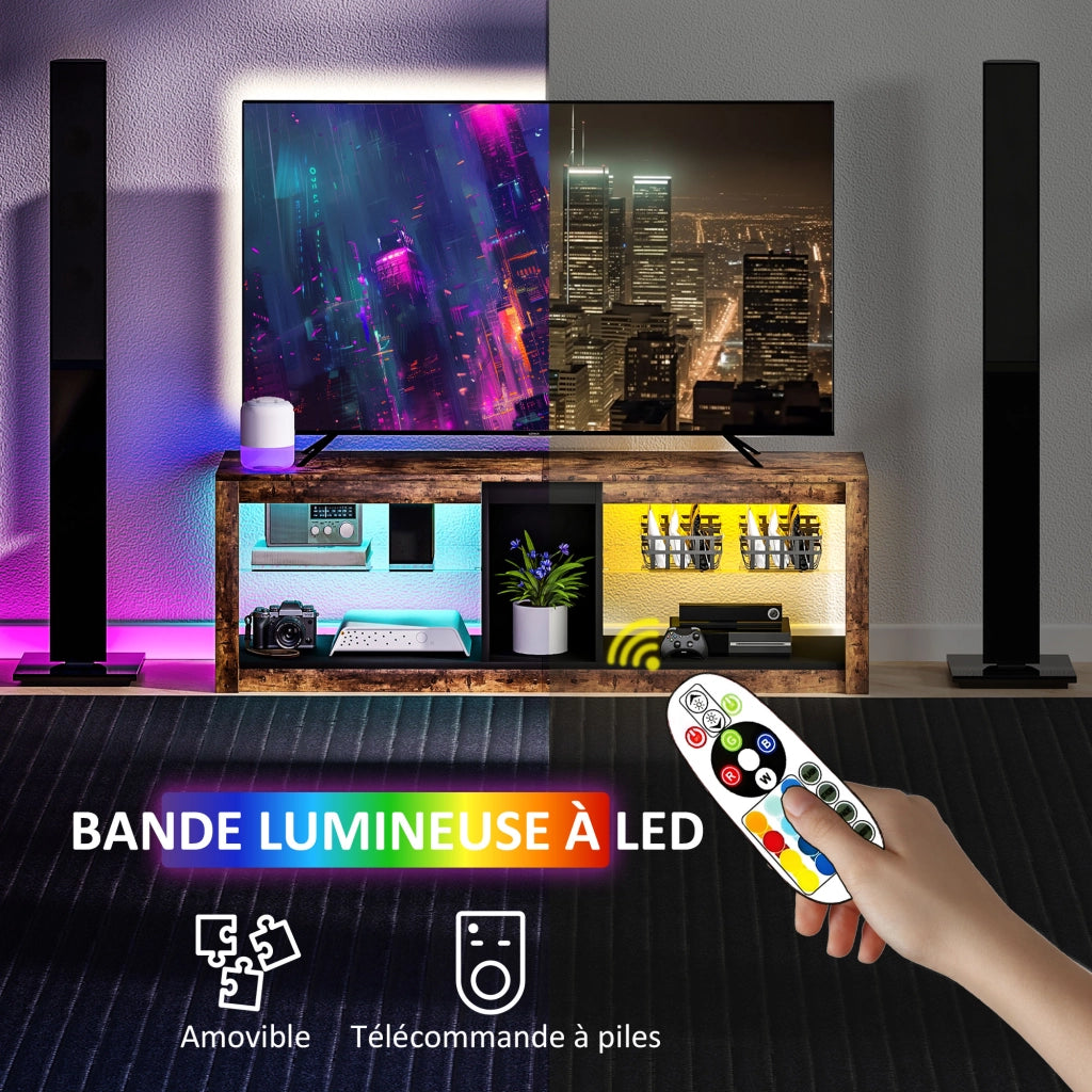 Mobile TV con luci LED e telecomando, ripiani aperti ¨C zephmum ¨C 140x35x47, marrone