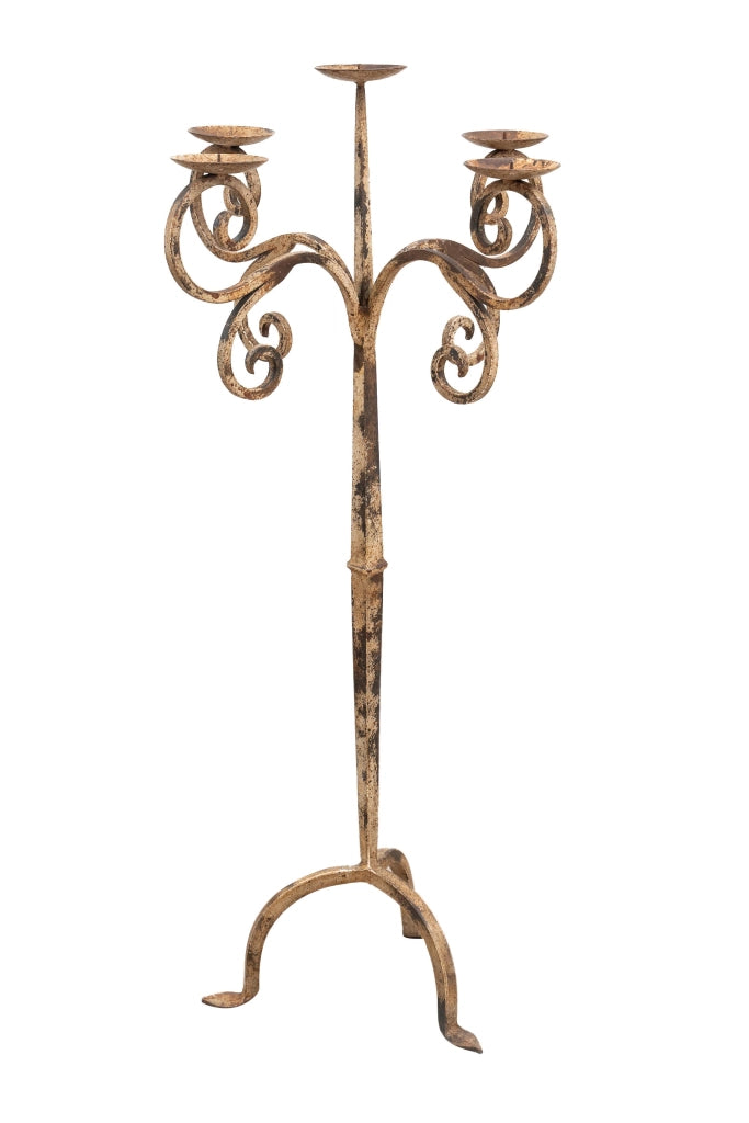 Biscottini Candeliere piantana in ferro battuto lavorato a mano finitura bianca anticata L49XPR49XH94 cm