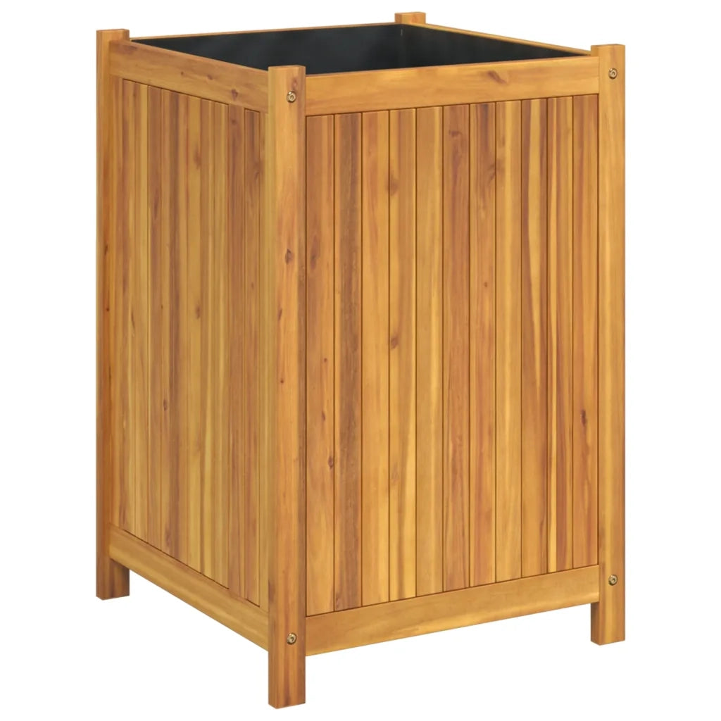 Fioriera | Cassetta per fiori | Vaso Giardino con Rivestimento 50x50x75 cm Massello Acacia